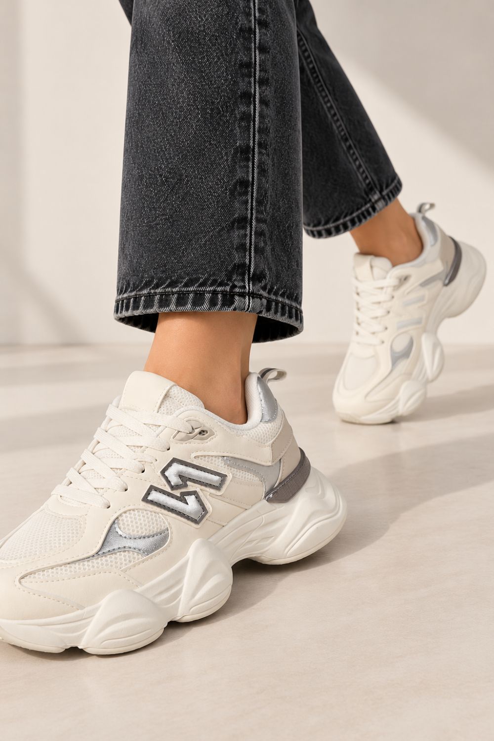 Women's Contrast Mesh White Chunky Trainers | Wholesale