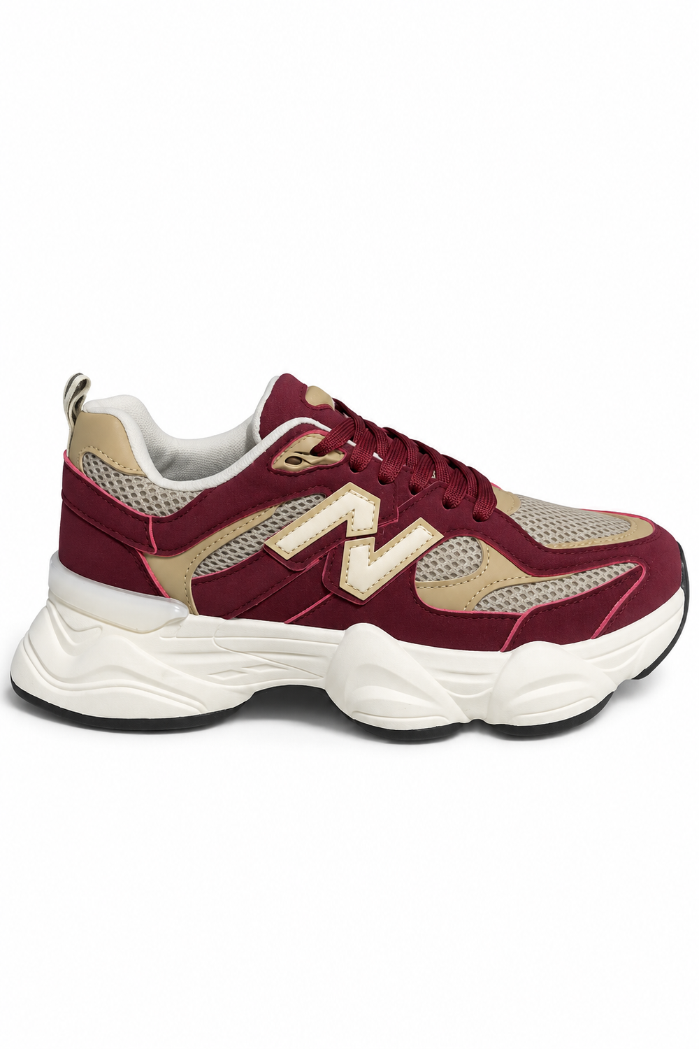 Women's Contrast Mesh Dark Wine Chunky Trainers | Wholesale