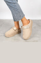 BEIGE FAUX SUEDE STRAPPY CLOGS SLIP ON MULES SLIPPERS