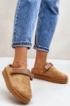 CAMEL FAUX SUEDE STRAPPY CLOGS SLIP ON MULES SLIPPERS