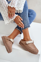 KHAKI FAUX SUEDE STRAPPY CLOGS SLIP ON MULES SLIPPERS