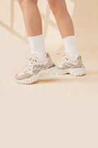 Women's Chunky Lace Up Side Detail Designer Faux Fur Lined Trainers in Beige