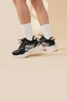 Women's Chunky Lace Up Side Detail Designer Faux Fur Lined Trainers in Black