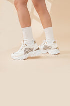 Women's Chunky Lace Up Side Detail Designer Faux Fur Lined Trainers in White