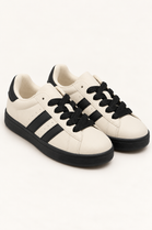 Double Stripe Low Top Trainers In Beige & Black | Wholesale