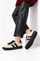 Double Stripe Low Top Trainers In Beige & Black | Wholesale