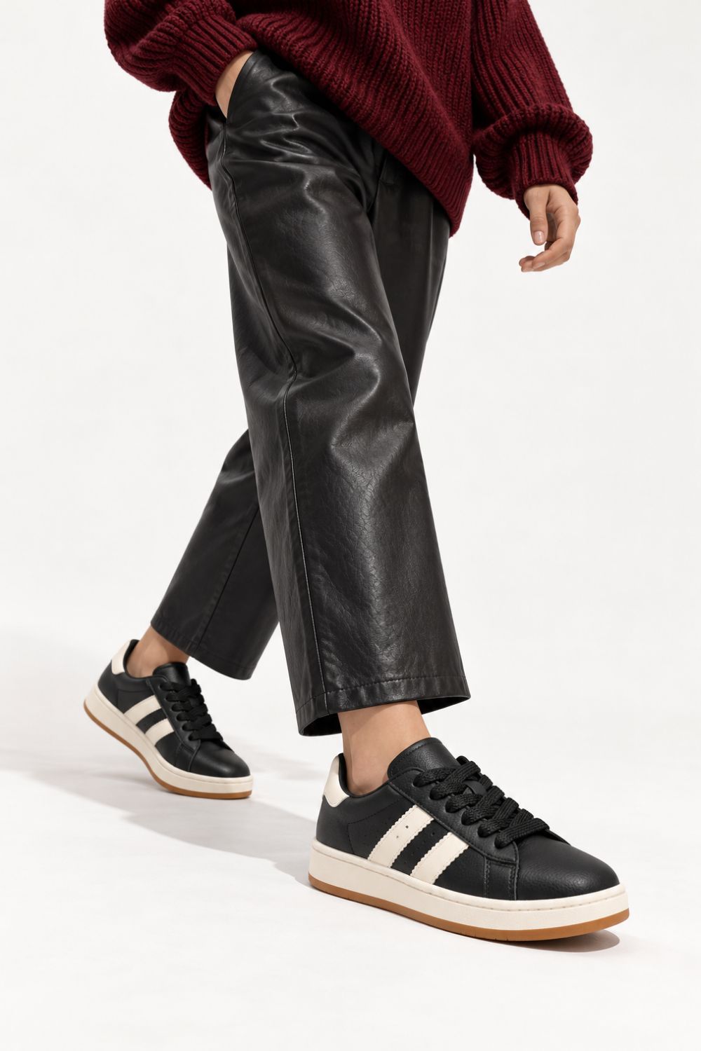 Double Stripe Low Top Trainers In Black | Wholesale