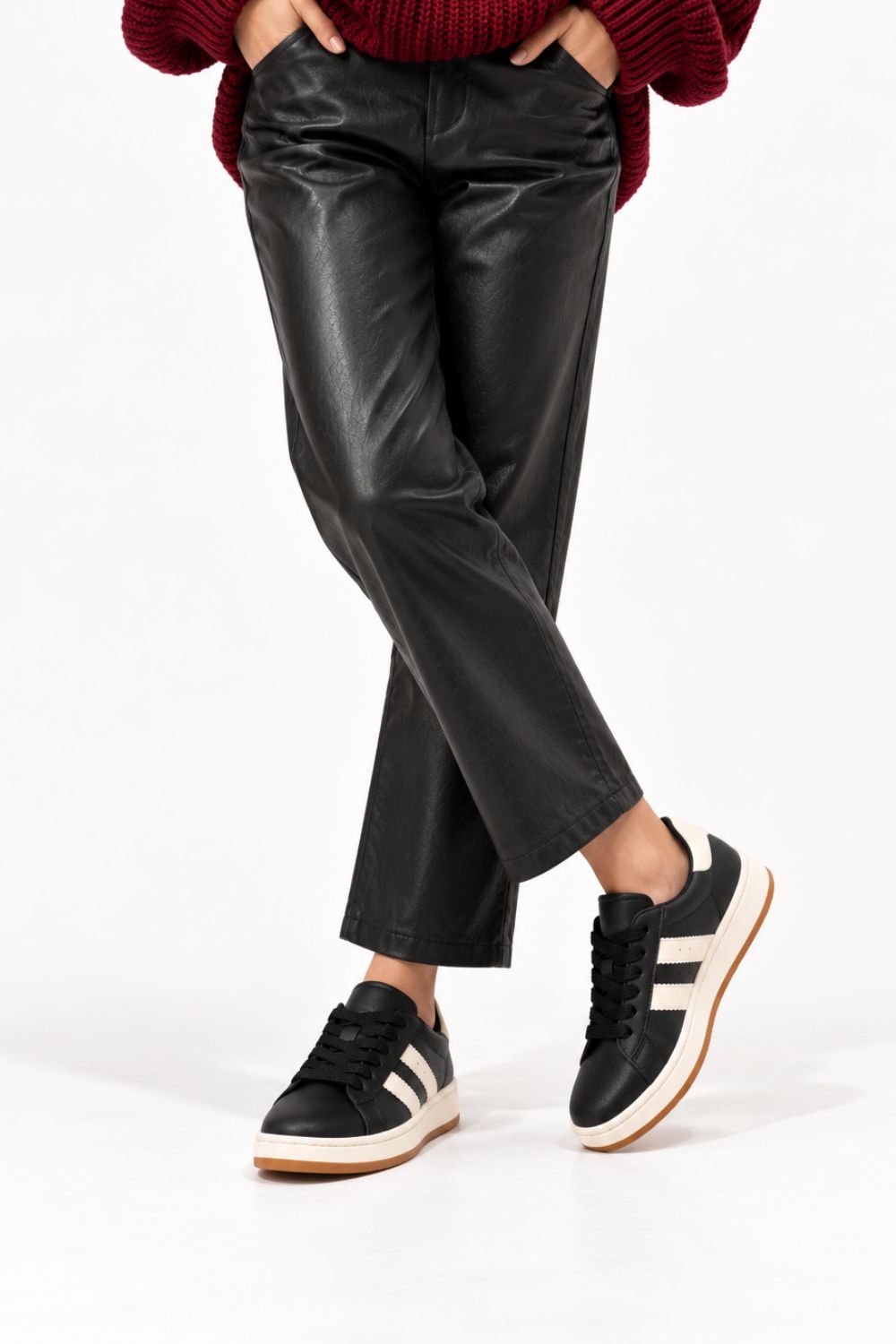 Double Stripe Low Top Trainers In Black | Wholesale