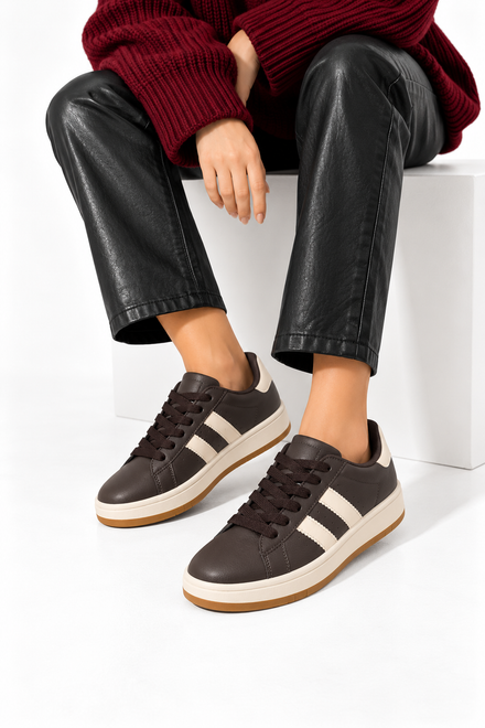 Double Stripe Low Top Trainers In Brown | Wholesale