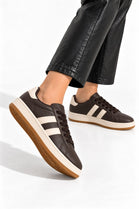 Double Stripe Low Top Trainers In Brown | Wholesale