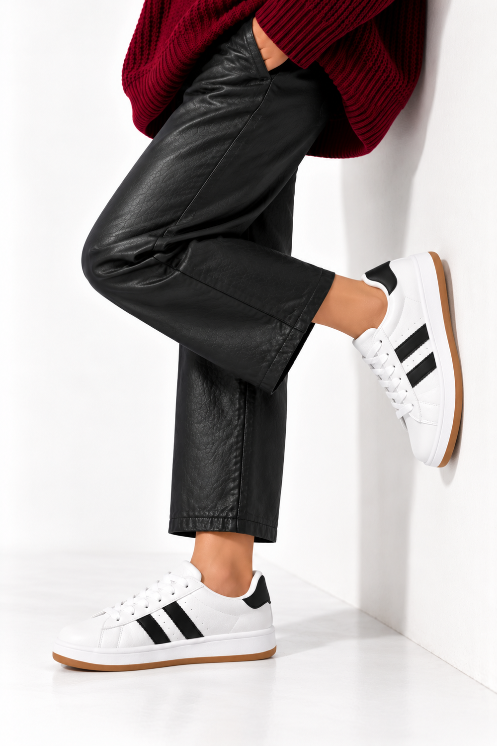 Double Stripe Low Top Trainers In White | Wholesale