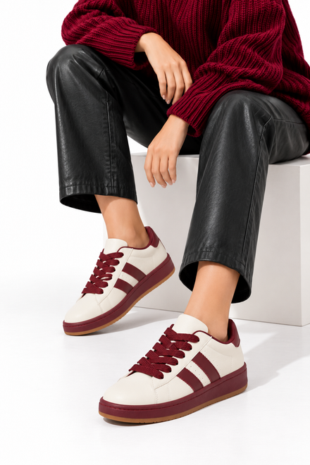 Double Stripe Low Top Trainers In Wine | Wholesale