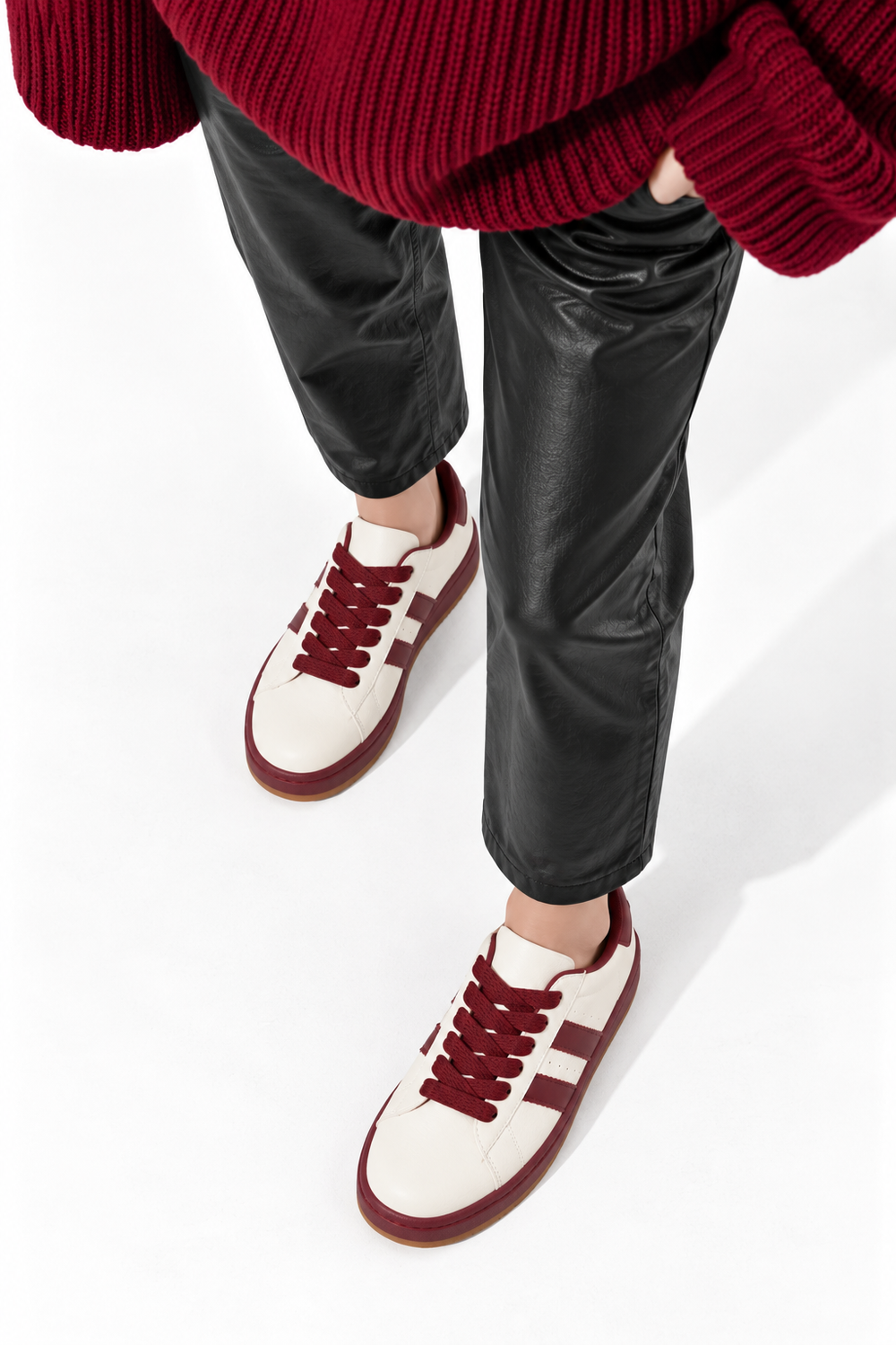 Double Stripe Low Top Trainers In Wine | Wholesale