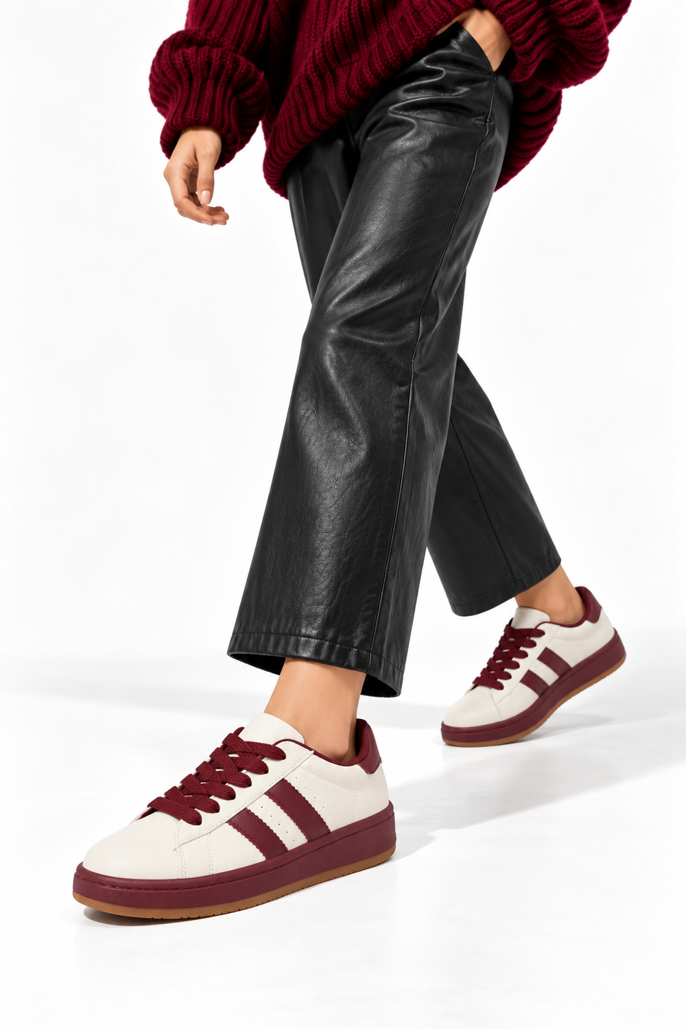 Double Stripe Low Top Trainers In Wine | Wholesale