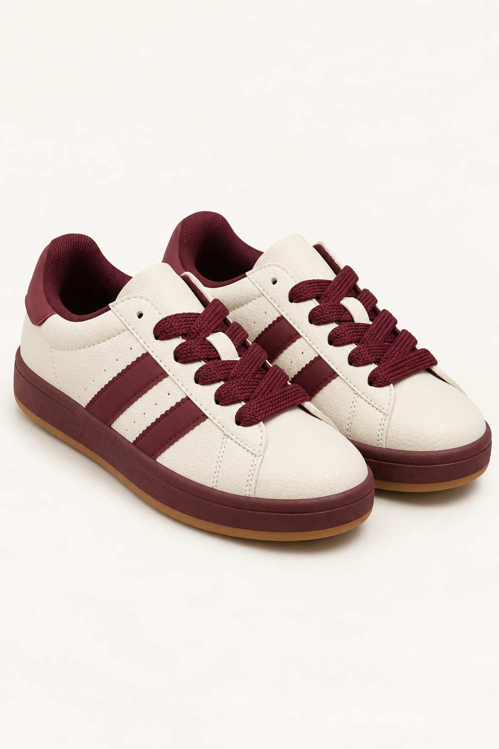 Double Stripe Low Top Trainers In Wine | Wholesale