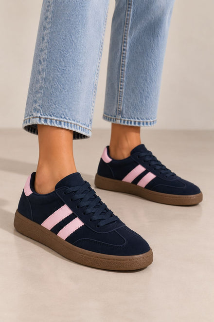 Gum Sole Contrast Stripe Sneakers In Blue | Wholesale