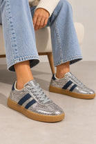 Gum Sole Contrast Stripe Sneakers In Silver | Wholesale