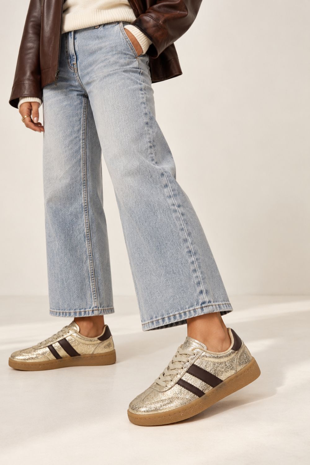 Gum Sole Contrast Stripe Sneakers In Gold | Wholesale