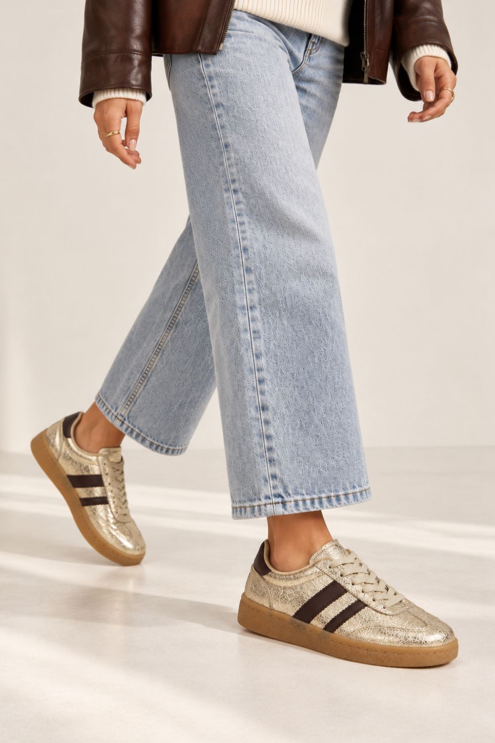 Gum Sole Contrast Stripe Sneakers In Gold | Wholesale
