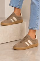 Gum Sole Contrast Stripe Sneakers In Khaki | Wholesale