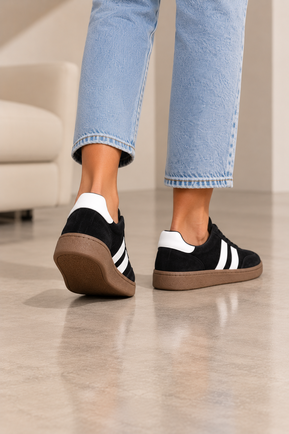 Gum Sole Contrast Stripe Sneakers In Black | Wholesale