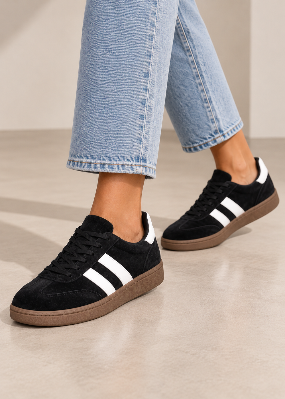 Gum Sole Contrast Stripe Sneakers In Black | Wholesale