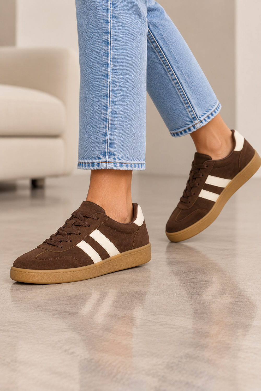 Gum Sole Contrast Stripe Sneakers In Brown | Wholesale