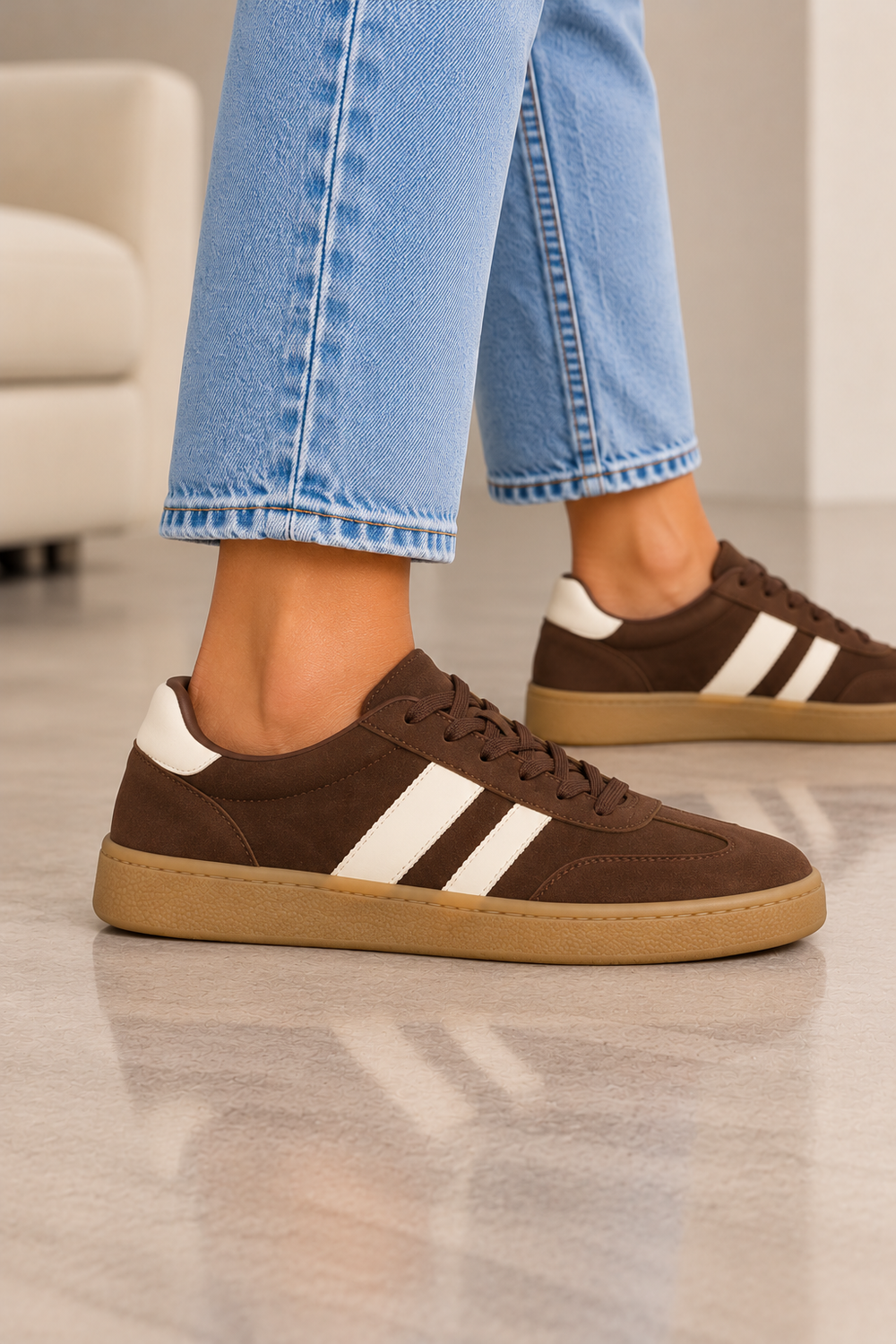 Gum Sole Contrast Stripe Sneakers In Brown | Wholesale