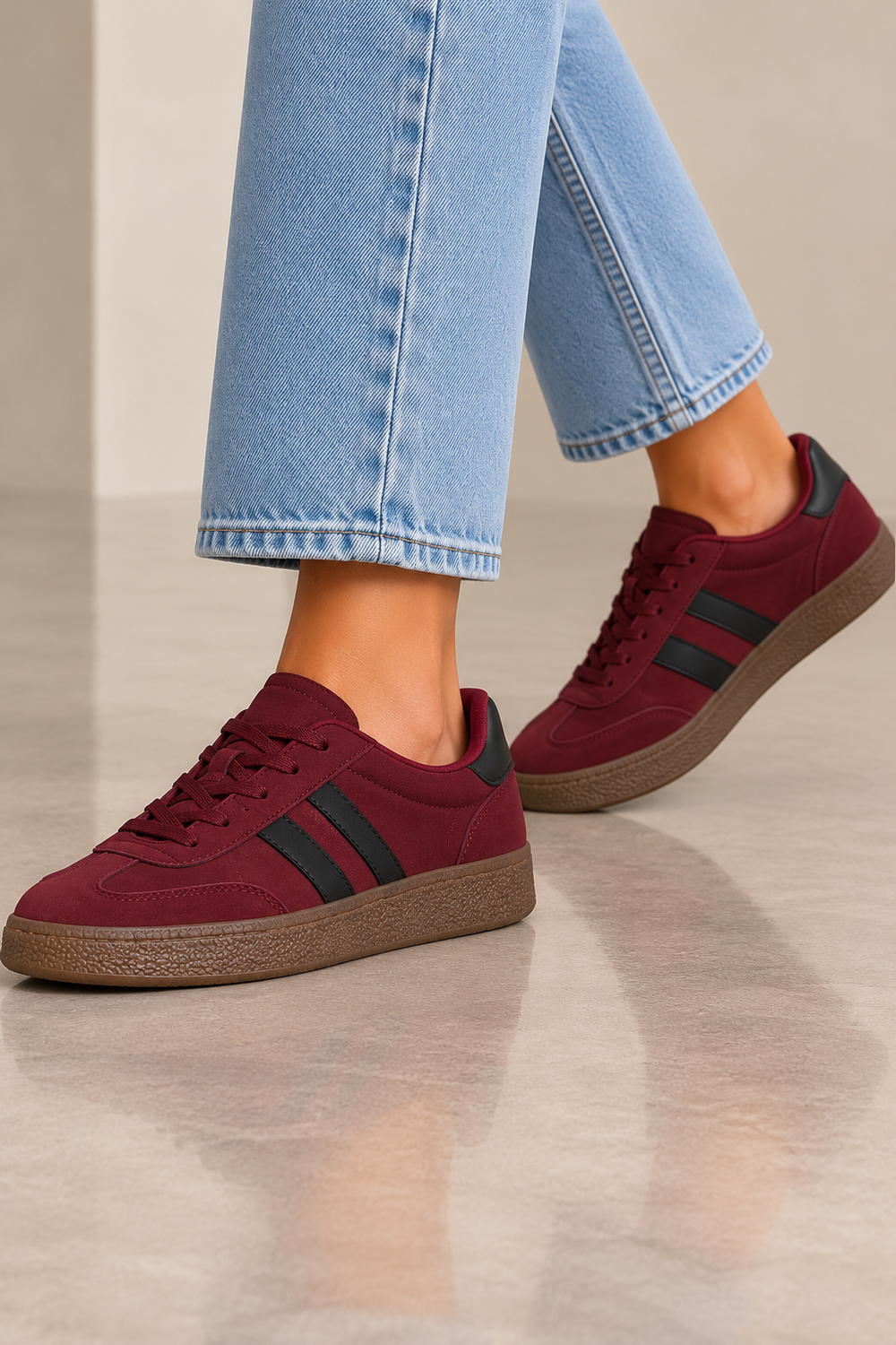 Gum Sole Contrast Stripe Sneakers In Wine | Wholesale