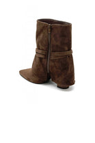 BROWN FAUX SUEDE FRINGE DETAIL BLOCK HEELED ANKLE BOOTS