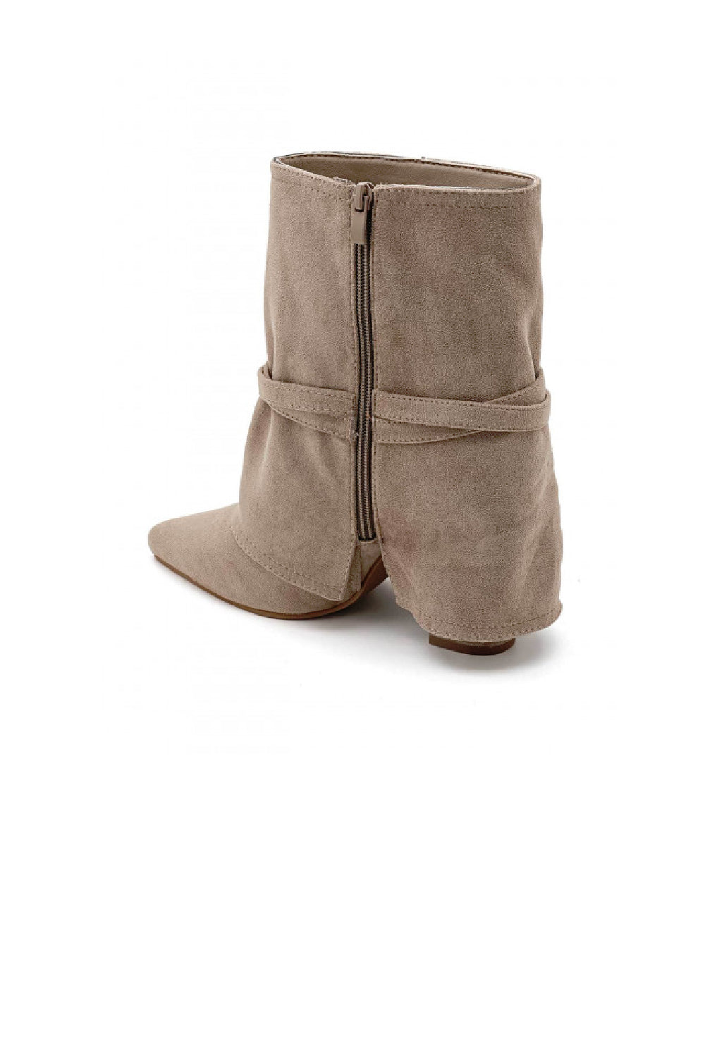KHAKI FAUX SUEDE FRINGE DETAIL BLOCK HEELED ANKLE BOOTS