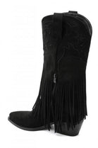 Black Suede Fringe Detail Mid-Calf Western Cowboy Boots