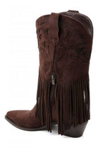 Brown Suede Fringe Detail Mid-Calf Western Cowboy Boots
