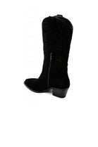 Black Faux Suede Embroidered Calf High Cowboy Boots