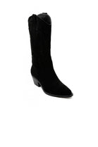 Black Faux Suede Embroidered Calf High Cowboy Boots