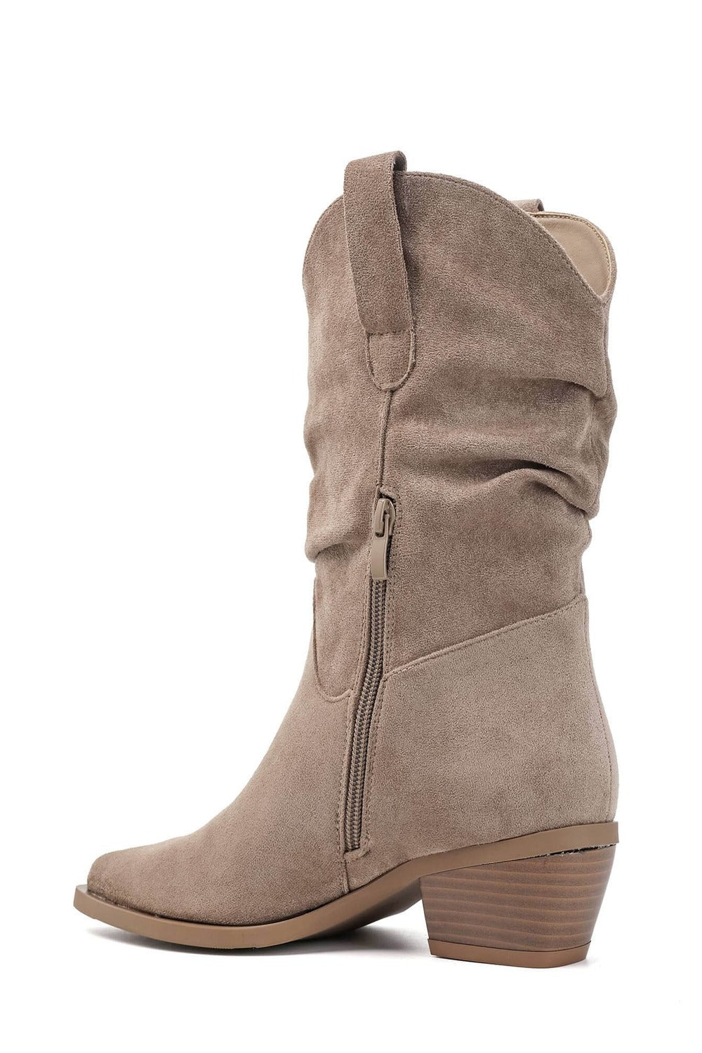 Khaki Suede Slouchy Low-Calf Western Boots