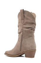 Khaki Suede Slouchy Low-Calf Western Boots