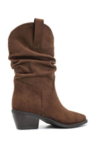 Camel Suede Slouchy Low-Calf Western Boots