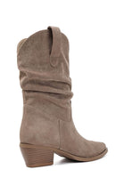 Khaki Suede Slouchy Low-Calf Western Boots
