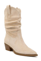 Beige Suede Slouchy Low-Calf Western Boots