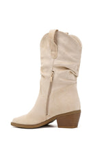 Beige Suede Slouchy Low-Calf Western Boots