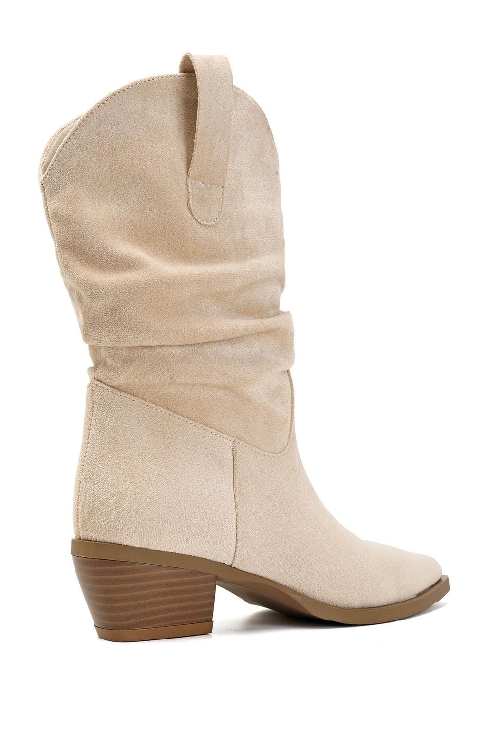 Beige Suede Slouchy Low-Calf Western Boots