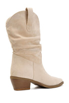 Beige Suede Slouchy Low-Calf Western Boots