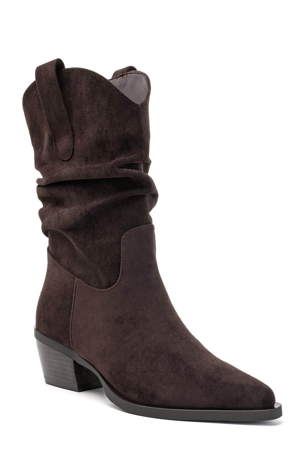 Brown Suede Slouchy Low-Calf Western Boots
