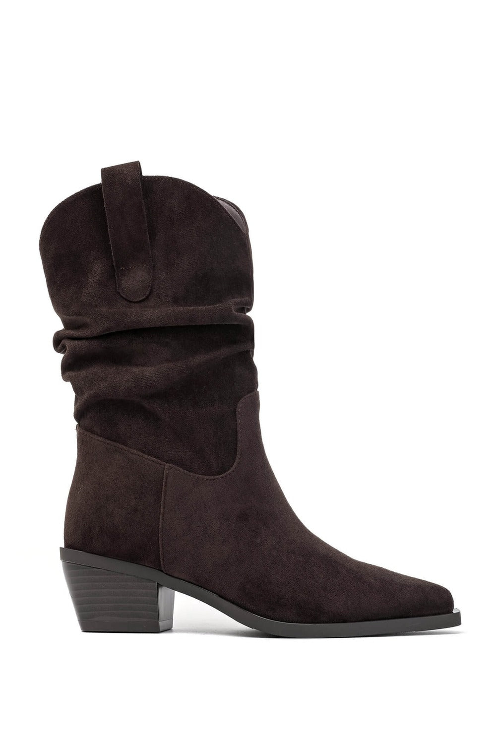 Brown Suede Slouchy Low-Calf Western Boots