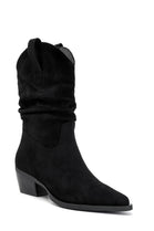 Black Suede Slouchy Low-Calf Western Boots
