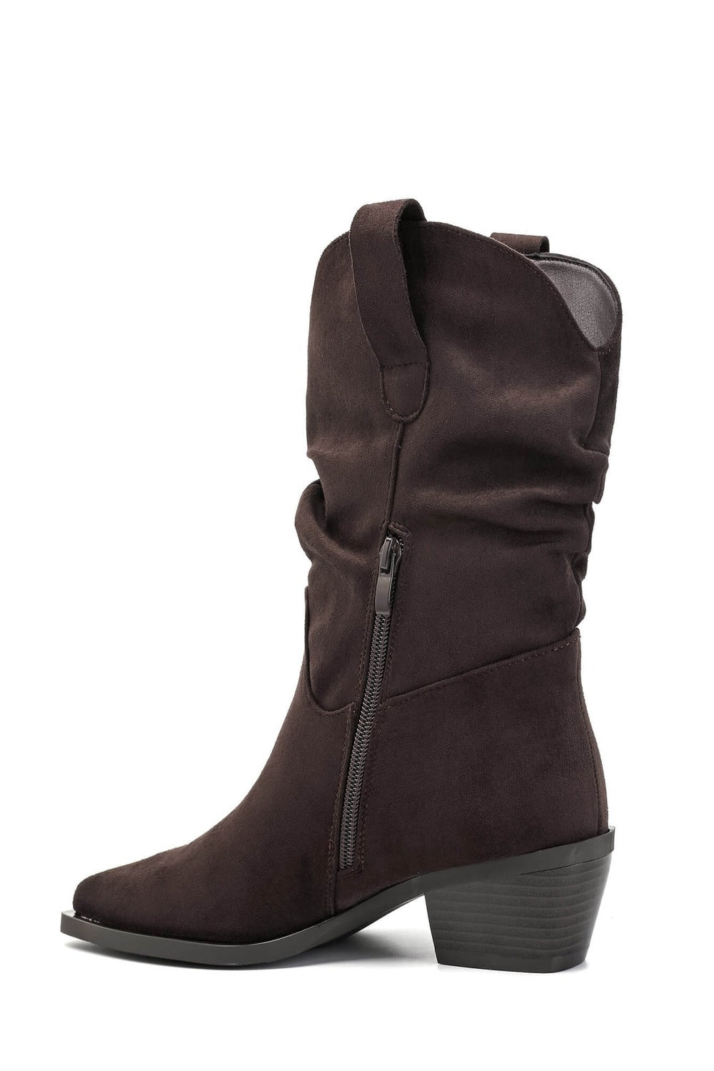 Brown Suede Slouchy Low-Calf Western Boots