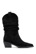 Black Suede Slouchy Low-Calf Western Boots