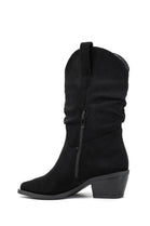 Black Suede Slouchy Low-Calf Western Boots