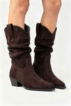 Brown Suede Slouchy Low-Calf Western Boots